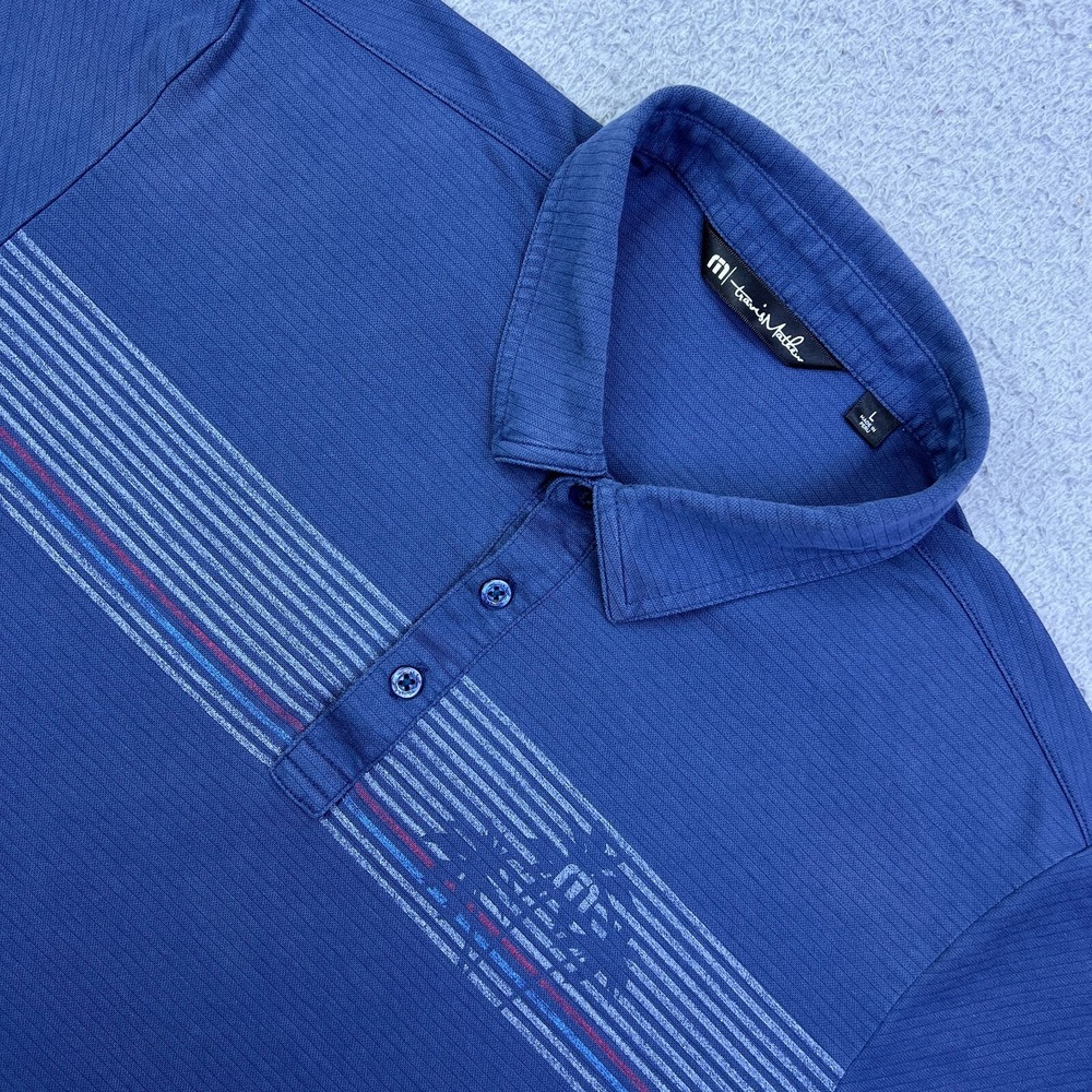 Travis Mathew Private Pool Mens Golf Polo Large Blue Pima Cotton Palm Tree Shirt
